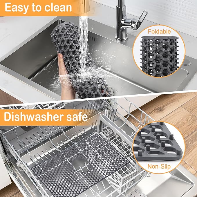 Sink Protectors for Kitchen Sink, 24.8"x 13" Farmhouse Kitchen Sink Protector Grid, Silicone Mat for Farmhouse Stainless Steel Porcelain Sink（Center Drain）