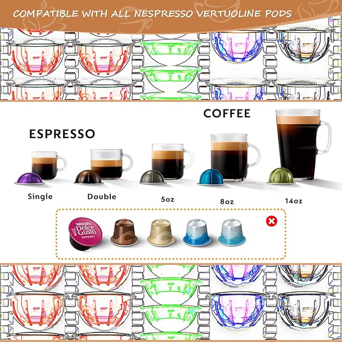 Vertuo Pod Holder Drawer with Deluxe Black Tempered Glass Top, Compatible for Nespresso VertuoLine Pods, Holds up to 75 Small or 50 Big Vertuo Pods Compact Design (Piano Black Nespresso Pods Holder)