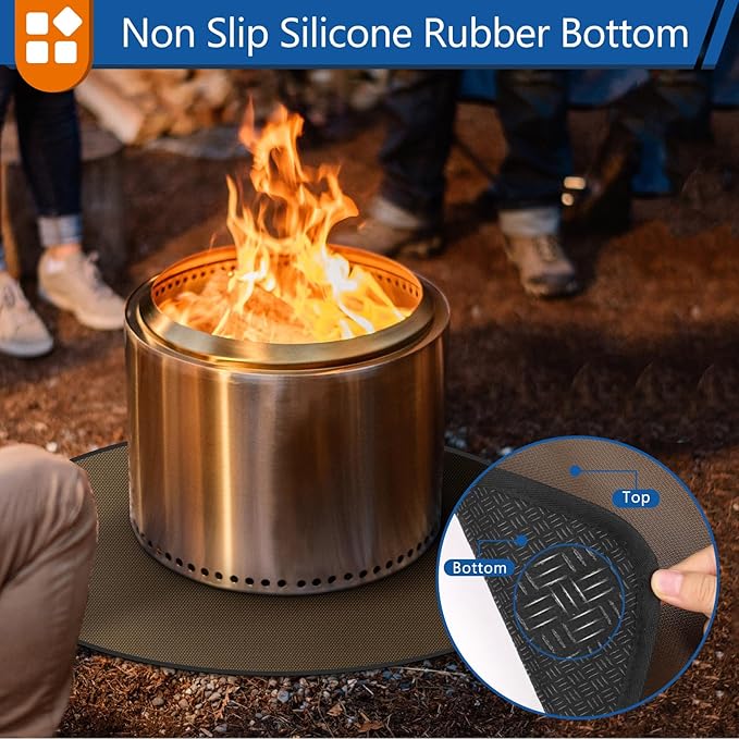 Round Under Grill Mat for Outdoor Grill, 36 Inch Anti-Slip BBQ Floor Mats, Easy to Clean Reusable Fireproof Grill Pad, Oil-Proof Waterproof Protector for Deck Fireplace Pit Mat Brown