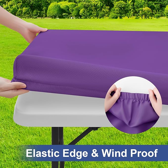 homing Rectangle Table Cloth Cover, Waterproof Polyester Elastic Fitted Tablecloth, Fits for 8 Foot Folding Tables, Washable Table Protector for Picnic, Camping, Outdoor (Purple, 30" x 96")