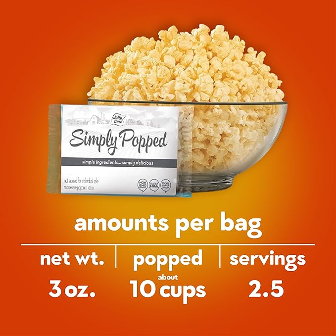 Jolly Time Simply Popped, Vegan, Dairy Free Microwave Popcorn, 3oz Sharing Bag, 3 Bags Per Carton (Simply Popped Sea Salt, 3 Ounce (Pack of 12))