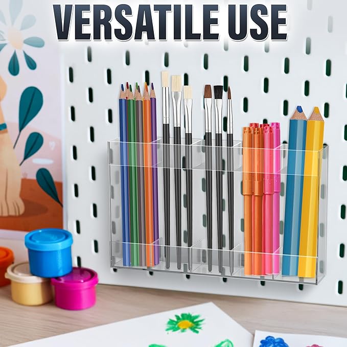 9.5" Large Acrylic Straw Holder for Cabinet Door with Stickers – Peel and Stick Straw Holder for Drawer, for Straws, Makeup Brushes, Kitchen Utensils – Includes Strong Adhesive Tape for Easy Mounting
