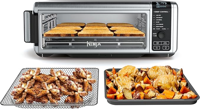 Ninja Digital Air Fryer & Toaster Oven | 8-in-1 Functionality | Flip-Up Design | XL Capacity | Air Fry Basket, Sheet Pan, Wire Rack & Crumb Tray | 1800 Watt | Silver | SP101