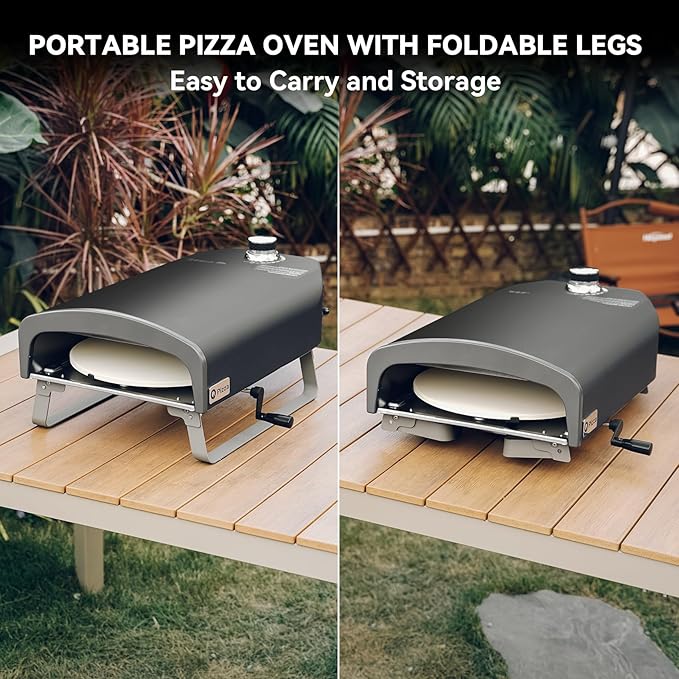 Portable Propane Pizza Oven with Manual Rotating Stone, Tabletop Gas Stove for Outdoor Kitchen, Gas Oven for Making Pizza, Bread, Steak, Pie, PS104