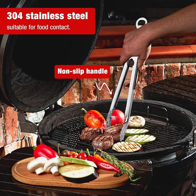 BBQ Grill Tools Set - Premium Stainless Steel Spatula, Tongs & Fork for Outdoor Cooking - Grilling Accessories Kit Gift for Men/Women, Dad, Grilling Lovers