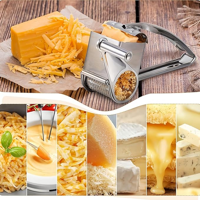 Manual Rotary Cheese Grater Stainless Steel Parmesan Grater, Hand Crank Cheese Graters, Cheese Shredder Slicer Handheld for Hard Cheese Chocolate Nuts Kitchen Parmesan