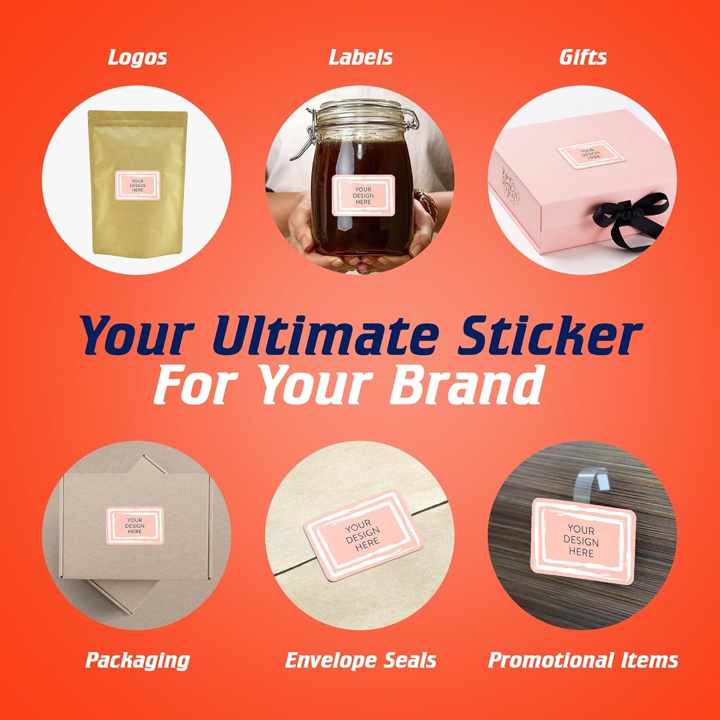 100 Custom Vinyl Stickers - Upload Your own Image, Text, Design, Logo - Personalized Logo Labels for Handmade, Packaging, Bottle, Jars, Candle, Brand Stickers (Peach, 3x2)