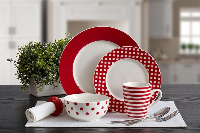 Pfaltzgraff Kenna Red 16-Piece Porcelain Dinnerware Set, Service for 4