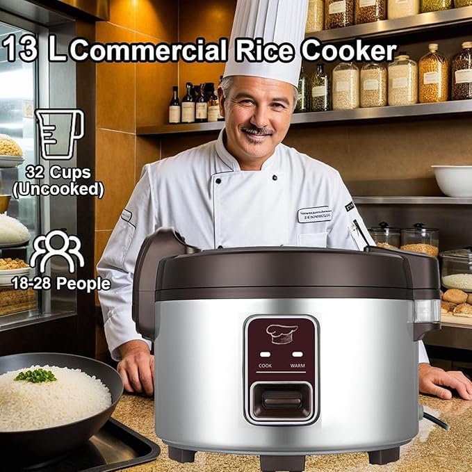 13L Commercial Large Capacity Rice Cooker for Resturant | 60 Cups rice cooked with One-Touch Operation | Auto keep warm for 12h