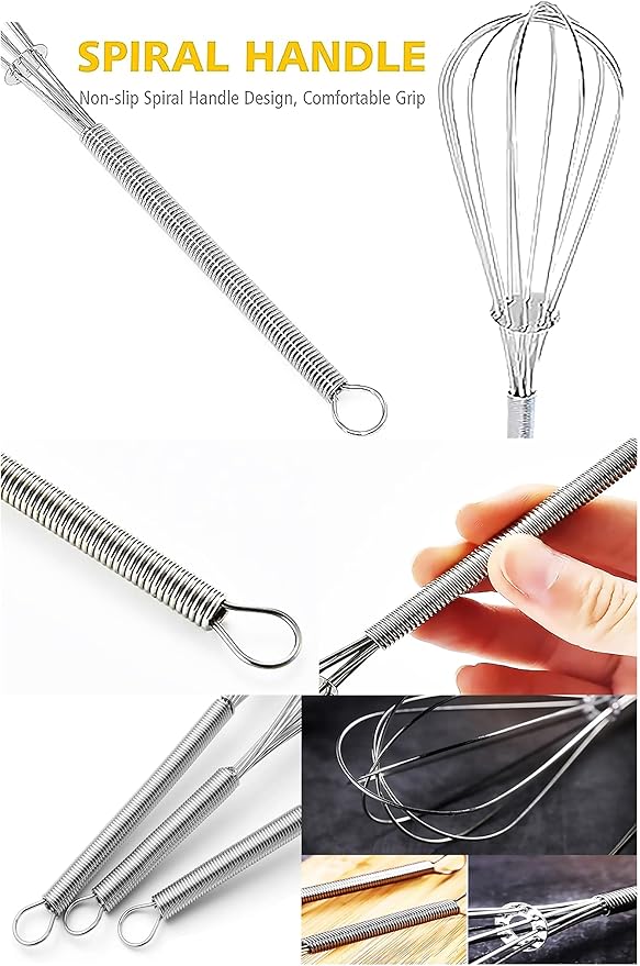 Chandler Whisks for Cooking | Pack of 3 | Small Set – Stainless Steel Whisk - Perfect for Blending, Beating, and Stirring - Heat Resistant, Anti-Rust Kitchen Whisk, Hand Mixer (Sizes 5’’, 7’’, 9’’)