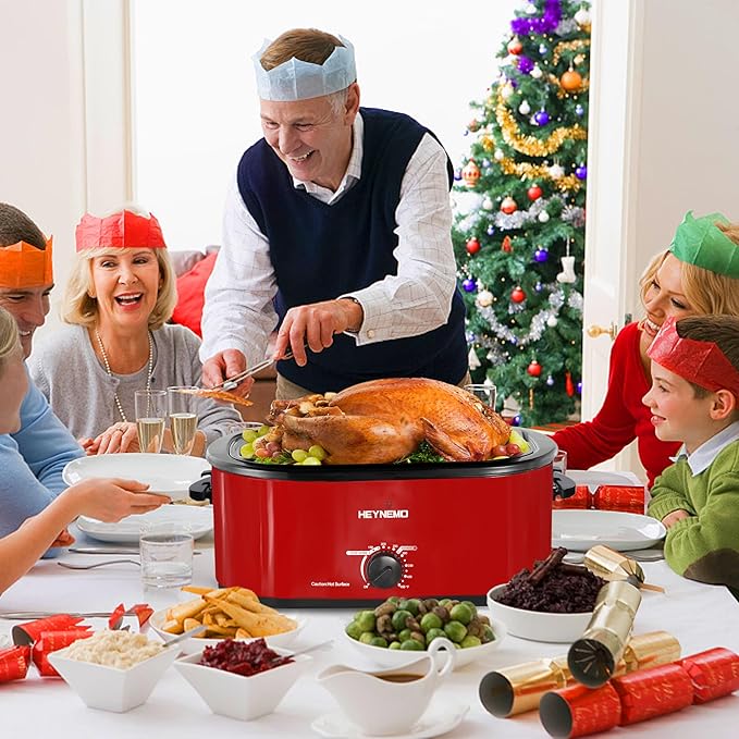 20 Quart Electric Roaster Oven with Self-basting Lid, Turkey Roaster Oven with Removable Pan and Rack, RED