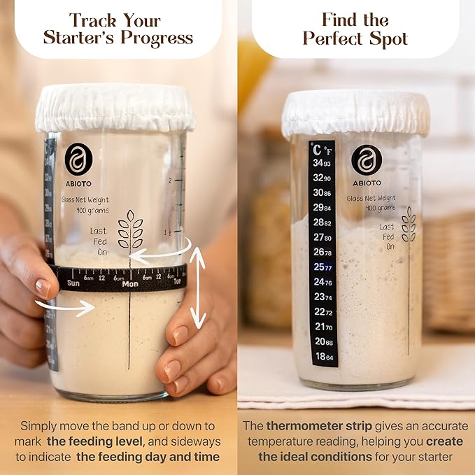 Sourdough Starter Kit with 9" Round Banneton Proofing Basket and 24oz Starter Jar - Beginner-Friendly Sourdough Bread Baking Supplies and Baking Gifts for Women, Men, and Bread Bakers