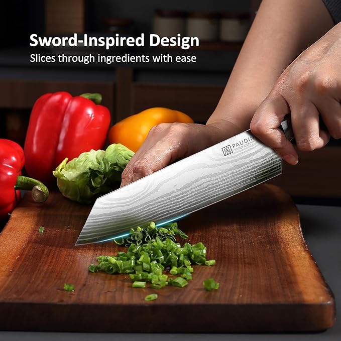 PAUDIN Kiritsuke Chef Knife, 8 Inch Japanese Kitchen Knives, 5Cr15MoV High Carbon Stainless Steel, Pakkawood Handle, with Protective Sheath & Gift Box