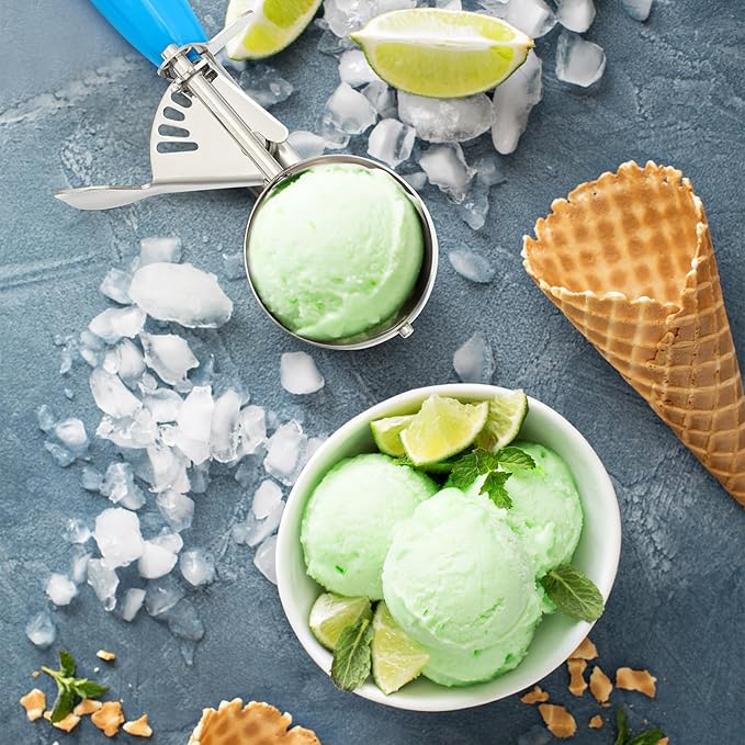 Reallnaive 8 Pcs Release Cookie Scoops Ice Cream Scooper with Trigger Release Portion Scoop Stainless Steel for Portion Control, Baking Food, Cookie Dough (2 oz,Blue)