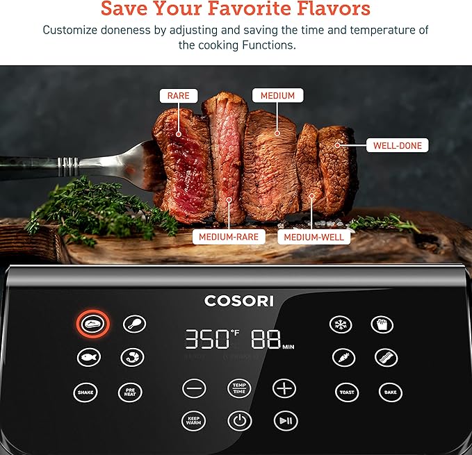 Cosori 12-in-1 Air Fryer 5.8QT, Toast, Bake, Nutrition Facts for 100+ In-App Recipes, AdaptIQ Tech Fast Cook, for Main & Side Dishes, Snacks, Leftovers, Detachable Square Basket, Dishwasher Safe