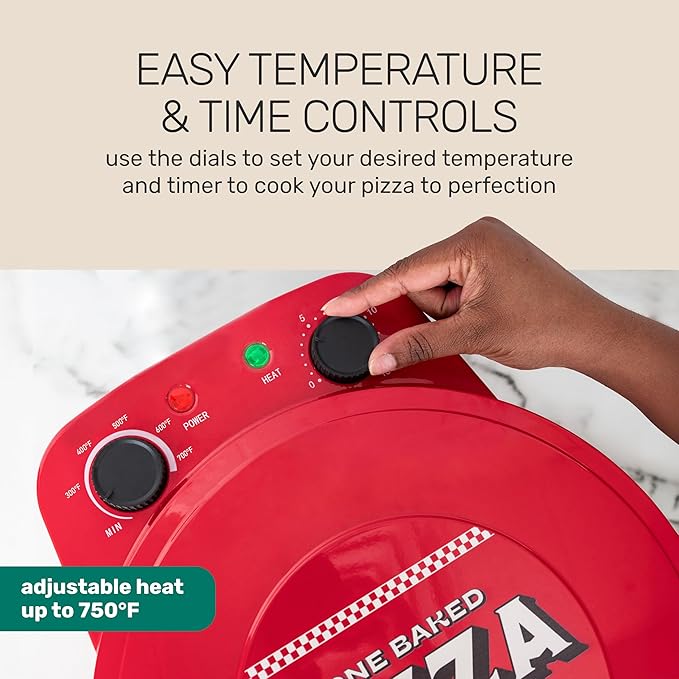 HomeCraft Stone Baked Pizza Maker - Woodfire-Style Indoor Oven Reaches 750°F - Cooks Homemade or Frozen Pizzas in 4 Minutes - Ceramic Stone & Peel - Perfect for Pizza Parties – Red