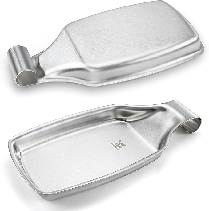 MSY BIGSUNNY Spoon Rest for Stove Top, 304 Stainless Steel Cooking Utensils Spatula Rest for Kitchen Counter, 2 Pack