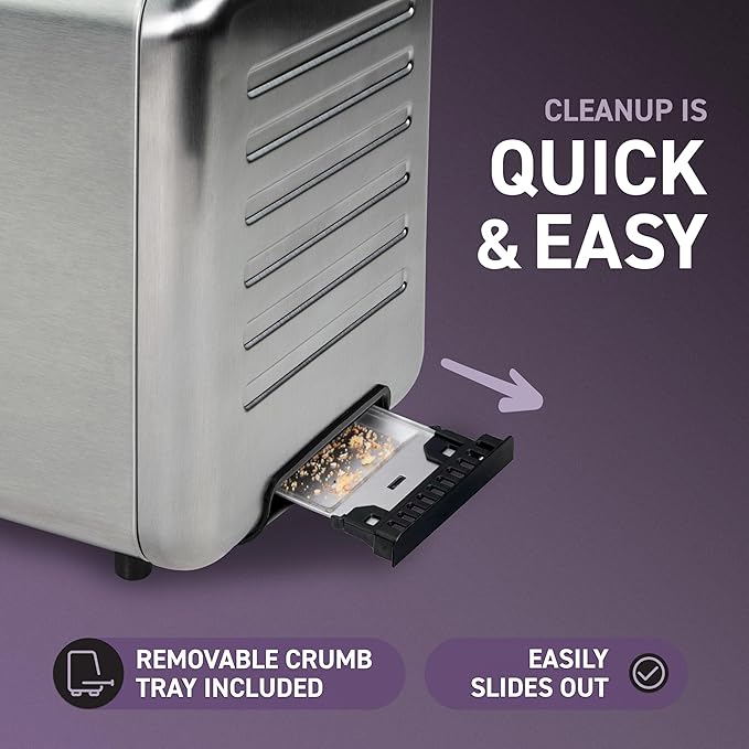 Inspirex Touch Screen Toaster - 2 Slice Extra-Wide Slots - 5 Bread Type and 6 Browning Levels - Defrost, Reheat, Favorite, Single Slot Settings - Stainless Steel