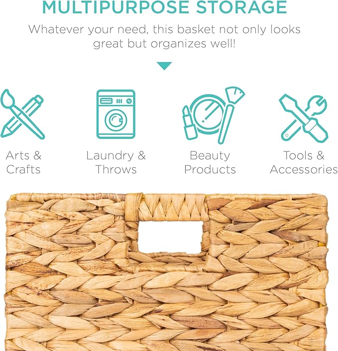 Best Choice Products 13x13in Pack of 5 Cube Storage Baskets, Water Hyacinth Multipurpose Collapsible Organizers, Handwoven Laundry Totes for Laundry, Living Room, Kids Room & Nursery - Natural