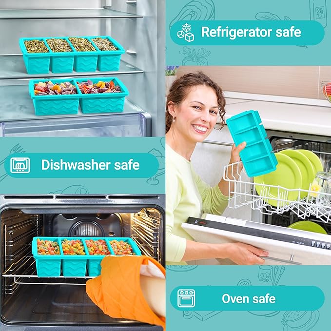 Silicone Freezer Trays with Lid for Soup, 1-Cup & 2-Cup Large Ice Cube Molds Food Storage Containers for Meal Prep, Freeze 500mL/250mL/125mL Portions – 2 Pack