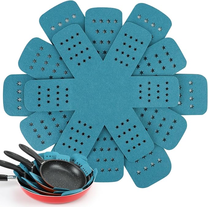 BYKITCHEN Pan Protectors for Stacking, Pan Pot Separators Pads with Stars, Felt Pot Divider Protectors for Stacking and Protecting Your Cookware(6pcs & 3 Sizes)