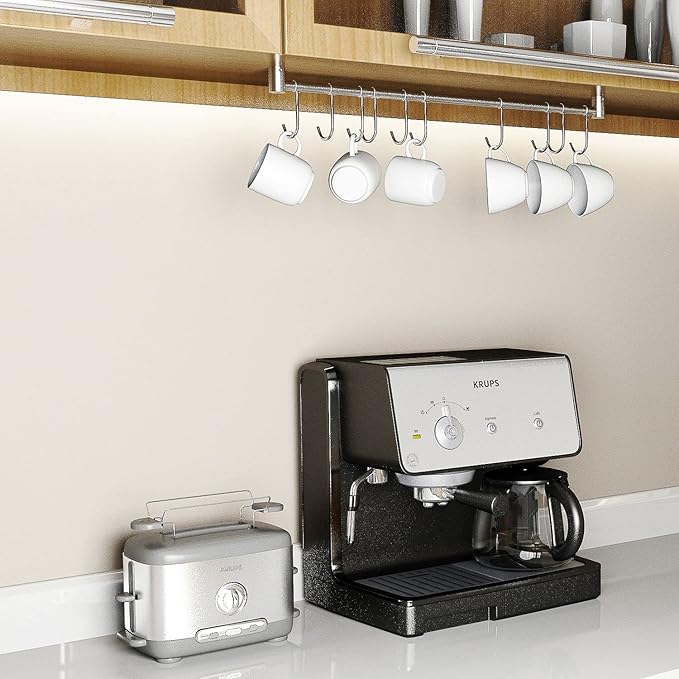 Kitchen Rail with Hooks, 30.5inch " Utensil Hanger with 15 Pcs Noiseless Sliding Hooks, Organizer Storage Holder Wall Mounted for Kitchen/Bathroom/Bedroom, 304 Stainless Steel, Silver