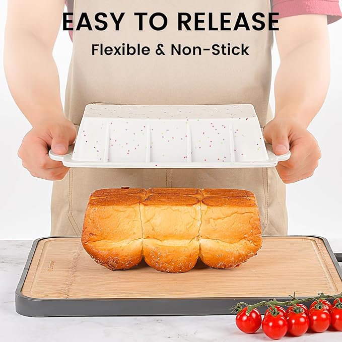 Vinino Silicone Bread Loaf Pan with Metal Reinforced Frame, 9.5 x 5 in Non-stick Silicone 1 lb Loaf Pan for Baking, 2 Pack Durable Bread Pan for Oven Dishwasher Safe - Cream