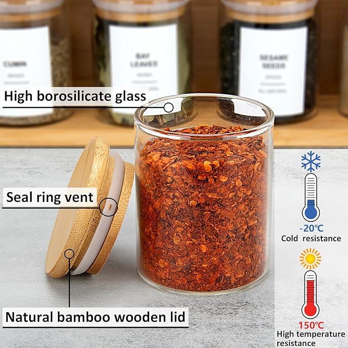 EgticHome 4OZ Glass Spice Jars with Bamboo Lids and 315 Labels, 10 Pcs Clear Food Storage Containers for Kitchen Sugar Salt Coffee Tea Beans