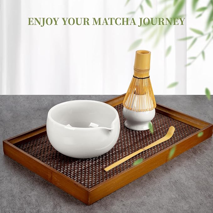 YIBO Matcha Whisk Set White, Matcha Set Kit Includes Ceramic Matcha Bowl, Bamboo Whisk, Scoop, Measuring Spoon & Cup, Chasen Holder, Sifter Tool