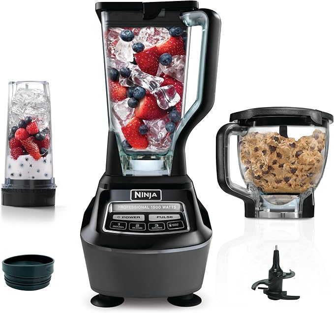 Ninja Kitchen System | All-in-One Food Processor & Blender for Smoothies | Includes Pitcher, Travel Cup, & 8-Cup Bowl | Makes Salsa, Dough, Shakes, & Frozen Drinks | 120 Volts | Black | BL770AMZ