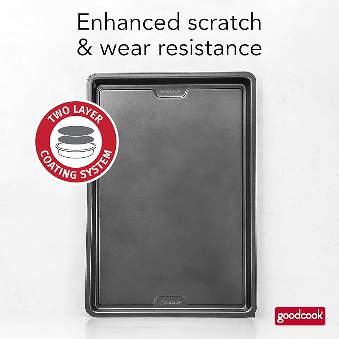 GoodCook PRO Large Baking Sheet Pan Nonstick Warp & Scratch-Resistant Dishwasher-Safe Carbon Steel Construction for Even Baking Oven Safe to 480°F, 11 x 17-Inch, Gray