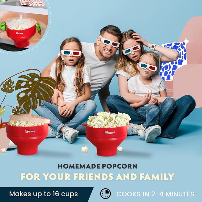 The Original Salbree Collapsible Silicone Microwave Popcorn Popper Maker Machine, Microwavable Bowl Holds 16 Cups, Uses Hot Air and Oil Always Optional - The Most Colors Available (Clear Blue)