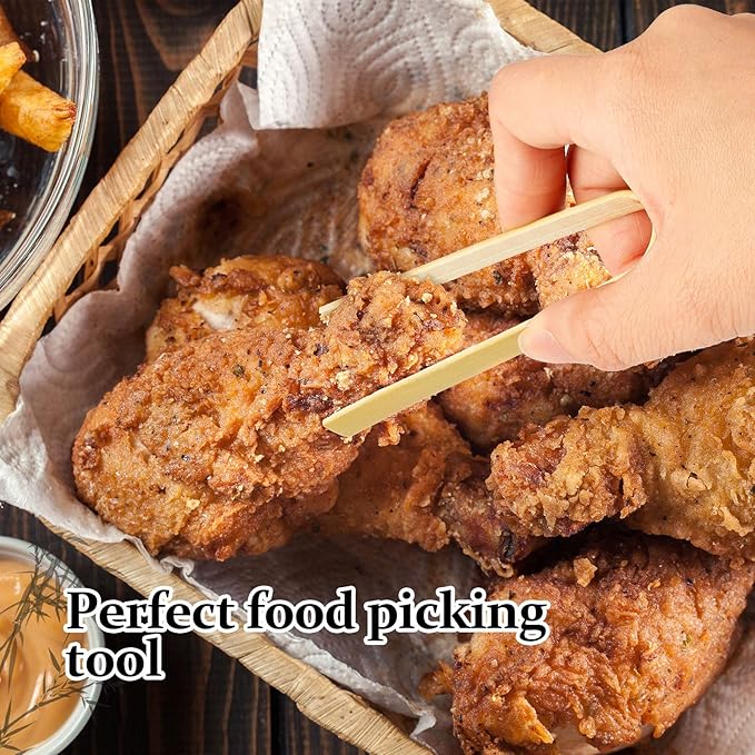 Patelai 180 Pieces Mini Bamboo Tongs Long Toast Tongs Disposable Wooden Cooking Bamboo Cooking Utensils for Toast Bread Pickles Tea Toaster Supplies (4 Inch)