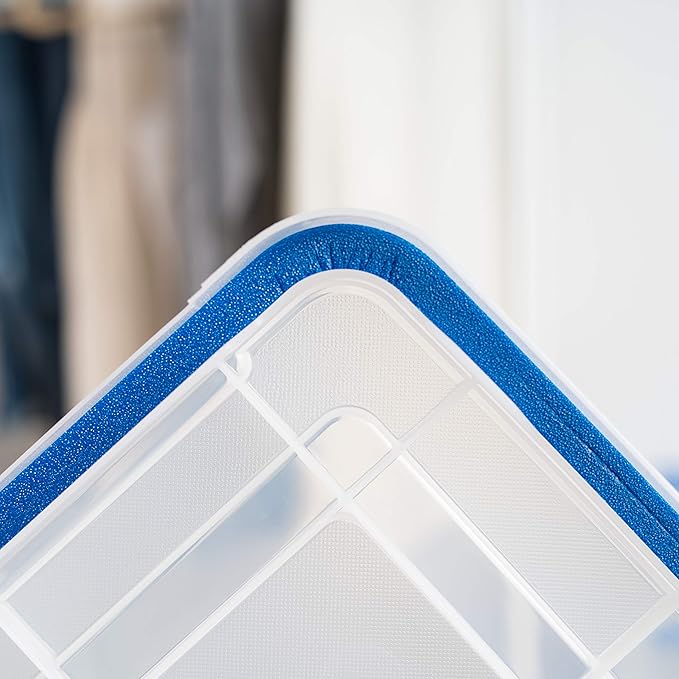 IRIS USA WeatherPro 27 & 44 Qt Storage Bins with Lids, 4 Pack, BPA-Free Plastic Gasket Box with Tight Latch and Seal, Stackable Nestable Tote Tub - Clear/Blue