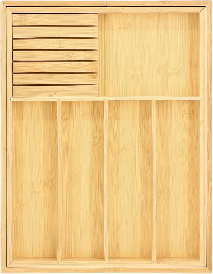 Elama Bamboo Wood Expandable Drawer Organizer Tray, Utensil Storage, Desk Drawer Storage (Expandable Tray)