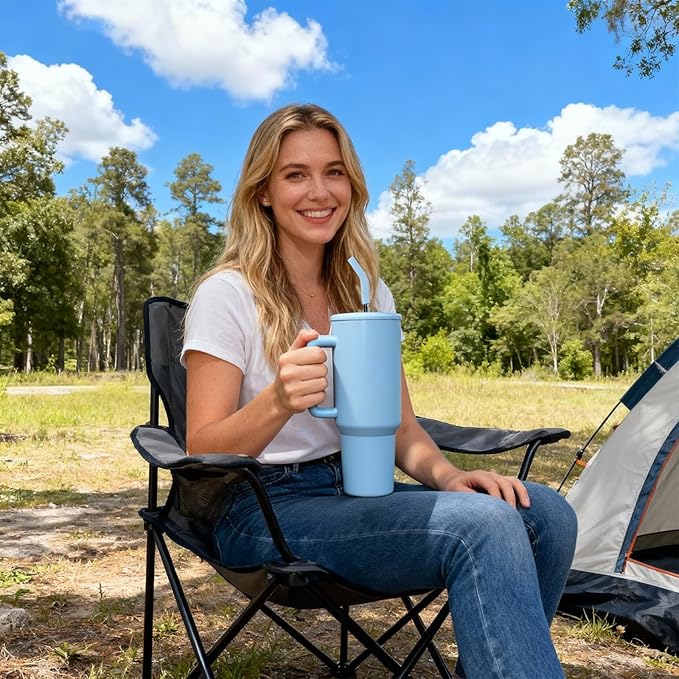 AGH 40 oz Sublimation Tumbler with Handle 4-Pack Stainless Steel Insulated Tumblers Blanks Water Bottle Travel Cups Matte Blue