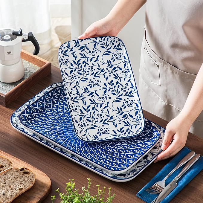 vancasso Porcelain Serving Trays for Party, Serving Platters Set of 3,Serving Dishes for Entertaining, Ceramic Party Trays and Platters for Serving Food, 16"/14"/12" Inch, Series SELENE