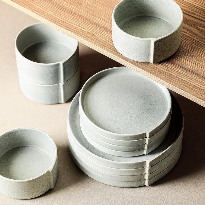 Stone Lain Bao 12-Piece Dinnerware Set Stoneware, Blue-Grey