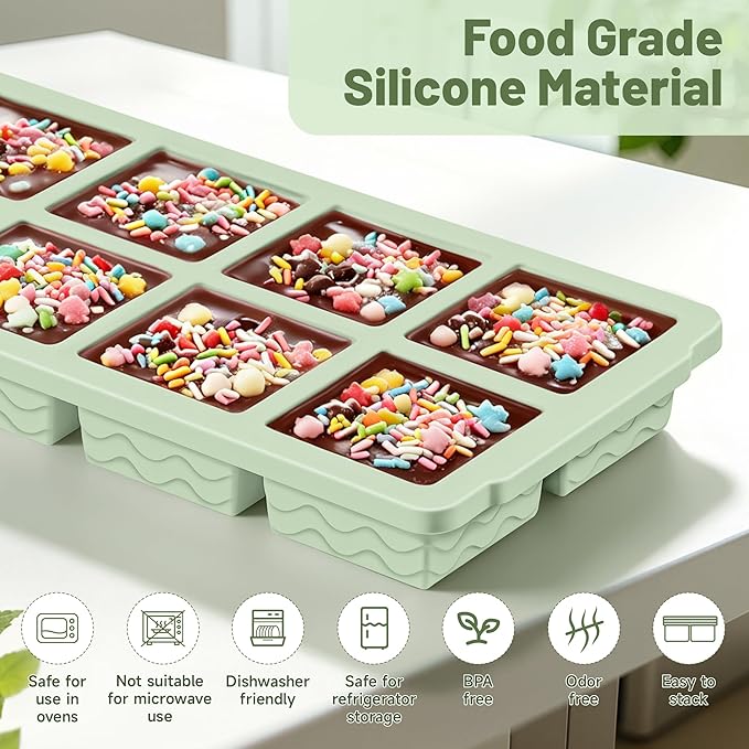 Aopigavi 2-Pack Ice Cube Trays, 10 Cubes 2 Tbsp. Silicone Freezer Molds with Lids, Reusable Ice Trays for Freezer, Kitchen, RV, Cocktail, Whiskey, Coffee, Soup & Food, BPA Free, Dishwasher Safety