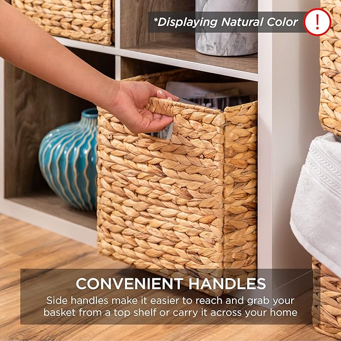 Best Choice Products 10.5x10.5in Pack of 5 Cube Storage Baskets, Water Hyacinth Multipurpose Collapsible Organizers, Handwoven Laundry Totes for Laundry, Living Room, Kids Room & Nursery - Brown