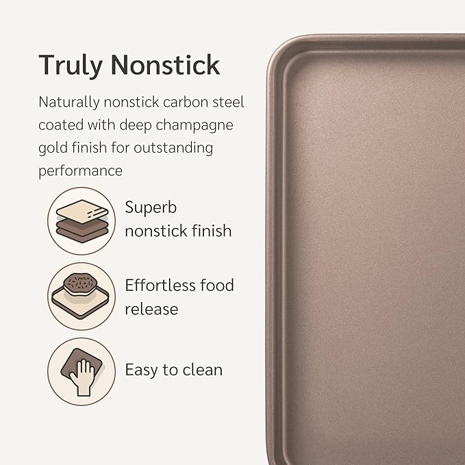 HAPPIELS Nonstick Baking Sheet Set of 2 | PFOA & BPA Free Non Toxic Carbon Steel Cookie Sheets | Best Non Stick Oven Cooking Pans & Half Sheet Pan | Best Nontoxic Baking Trays 18 Inch