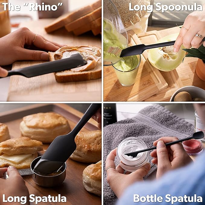 DI ORO Silicone Jar Spatulas for Scraping - Rubber Spatulas Silicone Heat Resistant - Kitchen Spatulas Nonstick Cookware Safe - Silicone Utensil Set for Blenders, Mixing, Baking, & Makeup (5pc, Stone)