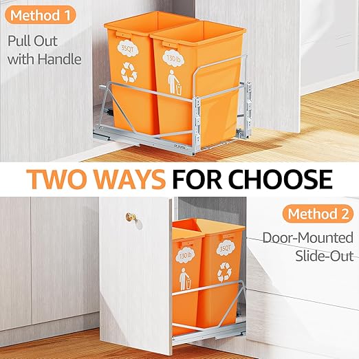 35 Qt Double Pullout Trash Can with Soft-Close Slides, Twin Mode Under Sink Garbage Bin Kit with Door Mounting for Kitchen Cabinets, Trash Can Not Included, Requires 16" W X 23" D Cabinets