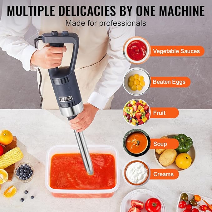 VEVOR Commercial Immersion Blender, 500W Heavy Duty Hand Mixer, 16 inch Stepless Variable Speed Mixer with Stainless Steel Blade, Multi-Purpose Portable Mixer for Soup, Sauces, Mashed Potatoes, Cream