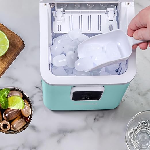 Igloo Portable Ice Maker with Scoop & Basket- Ice Maker with LED Control Panel & 1 Quart Water Tank- Ice Cube Maker Produces 26 Lbs Of Ice In 24 Hours with 8 Large or Small Cubes In 7-8 Minutes - Aqua