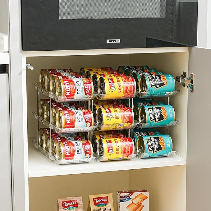 Amllas Can Organizer for Pantry, Stacking Can Storage Organizer Pantry, Automatic Rolling Can Rack for Fridge, 2Tire 3 Columns Can Holder for 24 Cans, Canned Goods Organizer