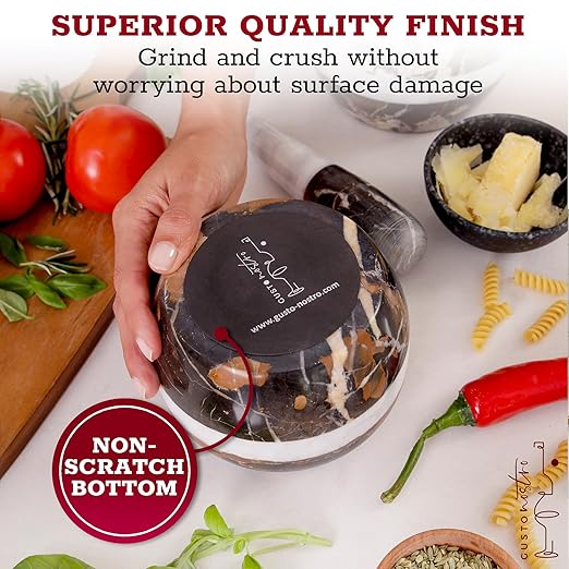 Gusto Nostro Natural Marble Mortar and Pestle Set | 6 Inch - 3.5 Cup Extra Large Mortar Pestle Set for Grinding Herbs, Nuts, Grains | Pesto Grinding and Guacamole Stone Bowl | Marble Spice Crusher