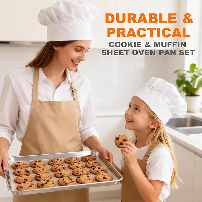 Onader Large Baking Sheet, 18 x 13 Inch Stainless Steel Half Sheet Baking Pans for Oven, Commercial Metal Cookie Pan Tray for Roasting Cooking, Mirror Finish & Dishwasher Safe, 2-Pack