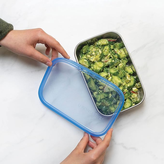 U Konserve Stainless Steel Rectangle Food Storage Bento Box Container, Leak Proof Silicone Lid Dishwasher Safe - Plastic Free, (45oz Cosmic Blue)