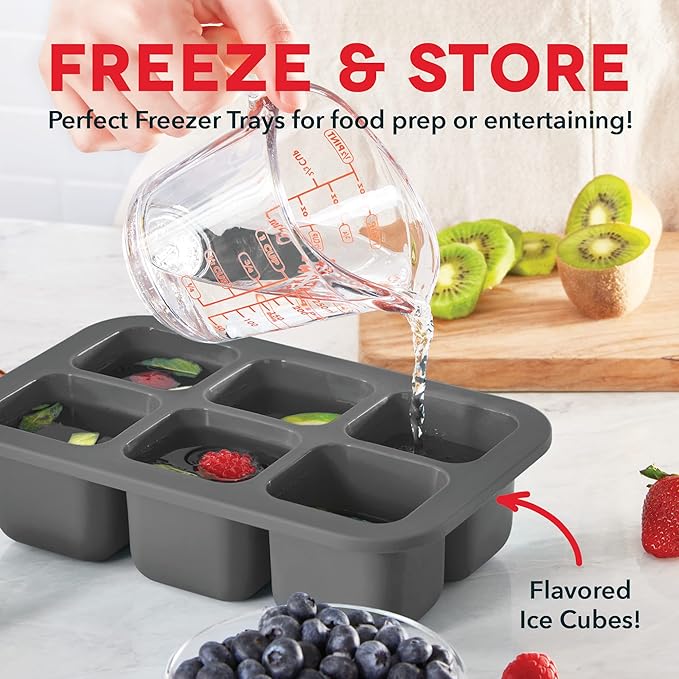 DASH Perfect Portion Silicone Freezer Trays for Ice Cubes, Soups, Sauces and More, 2 pack - Cool Grey & Midnight Navy